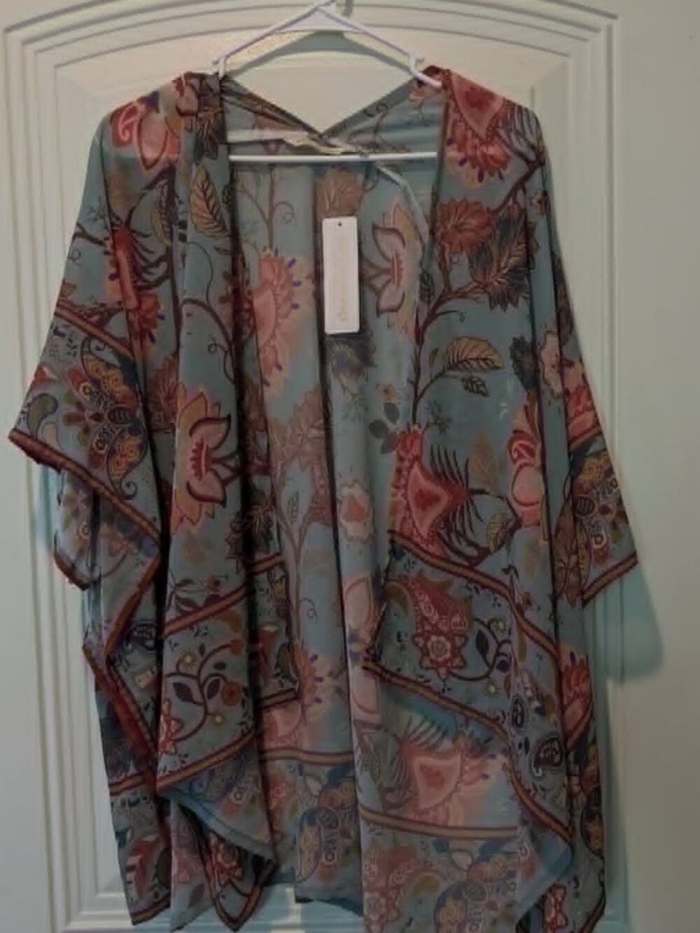 Soft Surroundings Paisley Floral Boho Open Kimono Blue/Green small/medium NWT